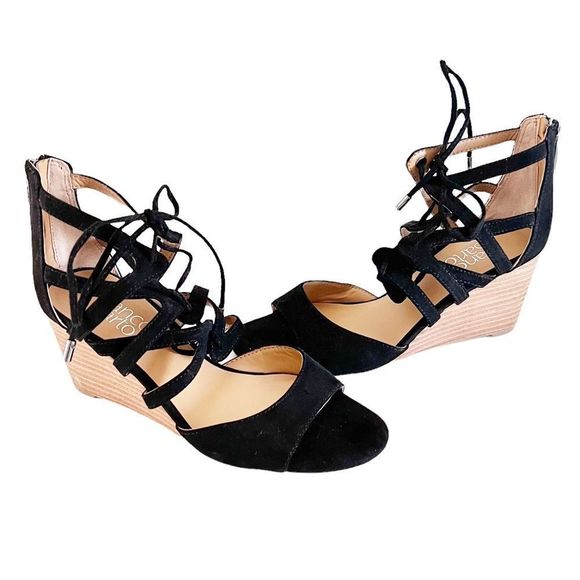 New Franco Sarto Size 6 Black Lace Up Wedge Sandals - Picture 1 of 6